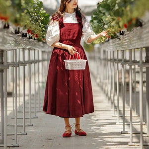 Modestly Yours, Canada dress Burgandy / S / Cottagecore Cottage Cotton Linen Dress