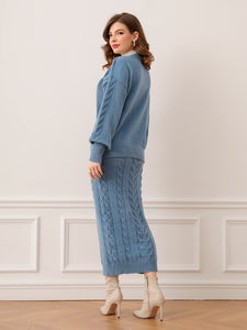 Dusty Blue Cardigan Skirt Set - Modestly Yours