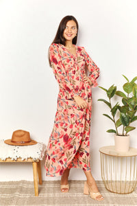 Double Take Floral Frill Trim Flounce Sleeve Plunge Maxi Dress-5