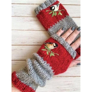 Modestly Yours, Canada Red Bird / One Size Embroidered Fingerless Gloves