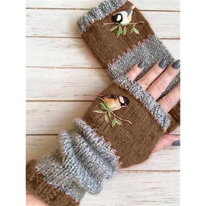 Modestly Yours, Canada Brown Bird / One Size Embroidered Fingerless Gloves