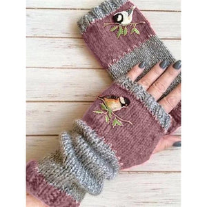 Modestly Yours, Canada Light Bird / One Size Embroidered Fingerless Gloves