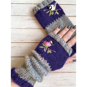 Modestly Yours, Canada Blue Bird / One Size Embroidered Fingerless Gloves