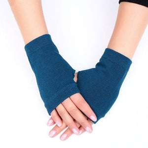 Modestly Yours, Canada Blue / One Size Embroidered Fingerless Gloves