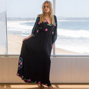 Embroidered Floral Beach Dress - Modestly Yours