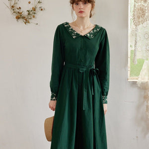 Emerald Green, Vintage Embroidery Dress (S-XL) - Modestly Yours