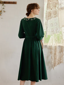 Emerald Green, Vintage Embroidery Dress (S-XL) - Modestly Yours
