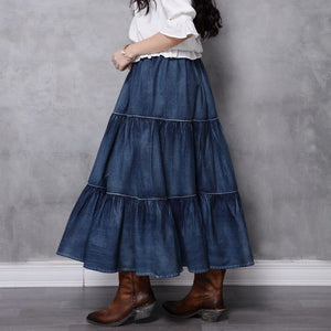 Erika Peasant Skirt, Denim - Modestly Yours