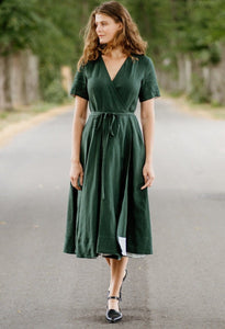 Evergreen Wrap Dress, Short Sleeve - Modestly Yours