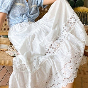 Modestly Yours, Canada Eyelet skirt white / US Size 8-10 Flower Power Cottagecore White Maxi Skirt
