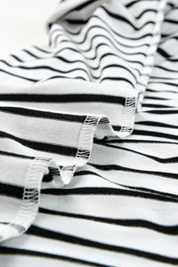 Black Striped Print Side Split Short Sleeve V Neck Maxi Dress-12