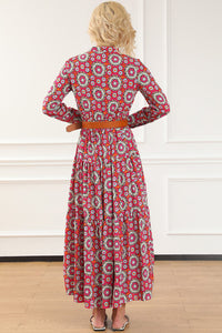 Avigail Designs Floral Dresses Floral Print Long Sleeve Shirt Bodice Flared Maxi Dress