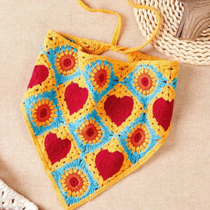 Avigail Designs (TM) Rusty Rose Floral Hearts Crochet Hair Kerchief