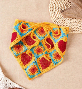 Avigail Designs (TM) Rusty Rose Floral Hearts Crochet Hair Kerchief