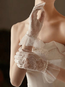 Floral Lace Pearl Decor Gloves - Modestly Yours