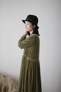 Forest Green, Velour Pocket Dress (M-7XL) - Modestly Yours