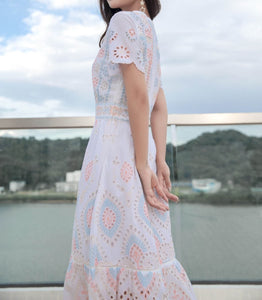 French Eyelet Cotton Maxi Dress, Pastel Pink - Modestly Yours