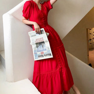 French Eyelet Cotton Maxi Dress, Red - Modestly Yours