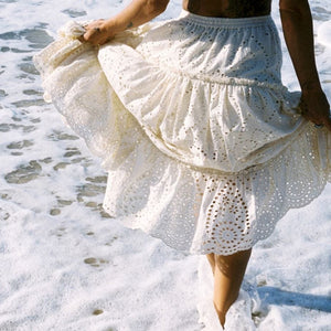 French Eyelet, Elegant Cotton Swing Skirt - Modestly Yours