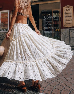 French Eyelet, Elegant Cotton Swing Skirt - Modestly Yours