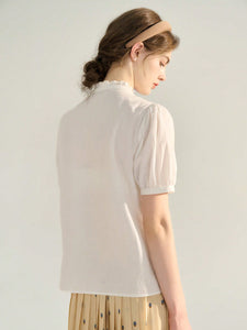 Frill Trim Blouse, Cotton - Modestly Yours