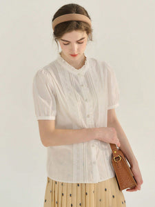 Frill Trim Blouse, Cotton - Modestly Yours