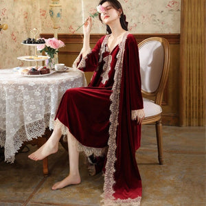 Modestly Yours, Canada Burgundy / M (40kg-50kg) Green Royal Robe & Sleepwear Set, 2 Piece