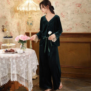 Modestly Yours, Canada holiday Emerald Green set / M Cottage Holiday Nightgown, Pants set, Velour M-XL Burgandy or Dark Green