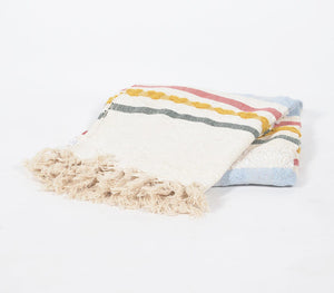 Qalara Home Furnishing Handwoven & Tufted Cotton Striped Multicolor Throw