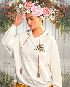 Modestly Yours Hoodie Sweatshirts Frida Kahlo Floral Drawstring Hoodie