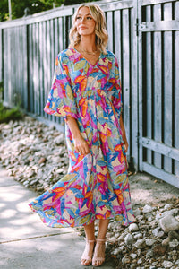 Modestly Yours Maxi Dresses Annie’s Love, Multicolour Abstract Print High Waist V Neck Maxi Dress