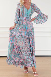 Modestly Yours Maxi Dresses Paisley Printed Ruffle Trim Elegant Maxi Dress, Full Flounce Sleeve