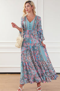 Modestly Yours Maxi Dresses Paisley Printed Ruffle Trim Elegant Maxi Dress, Full Flounce Sleeve