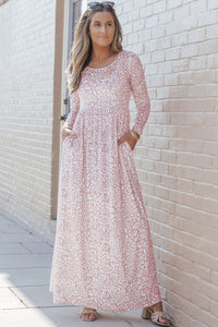 Avigail Designs Maxi Dresses Pink Empire Print Long Sleeve Maxi Dress with Pockets
