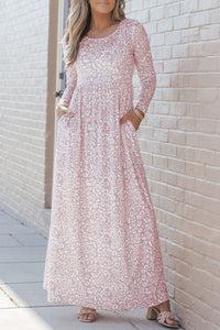 Avigail Designs Maxi Dresses Pink Empire Print Long Sleeve Maxi Dress with Pockets