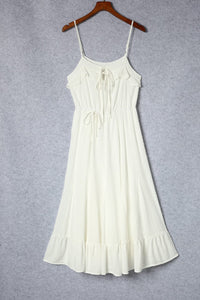 Modestly Yours Maxi Dresses White Swiss Dot Spaghetti Straps Ruffled Maxi Dress