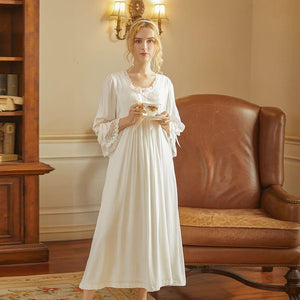 Morning Glory Victorian Sleepwear, S-2XL, White - Modestly Yours