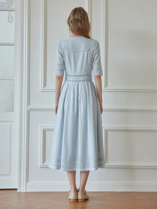 Sailor Collar A-Line Cotton Dress - Modestly Yours