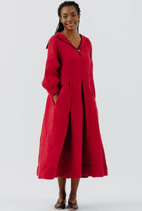 Sailor Dress Red Linen - 3/4 Sleeve - Modestly Yours