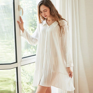 Shirtdress Sleepwear, Cotton Sweet, White (S-XL) - Modestly Yours