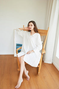 Shirtdress Sleepwear, Cotton Sweet, White (S-XL) - Modestly Yours