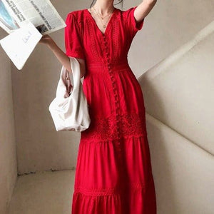 Modestly Yours, Canada skirt Red / S French Eyelet Cotton Maxi Dress, Red
