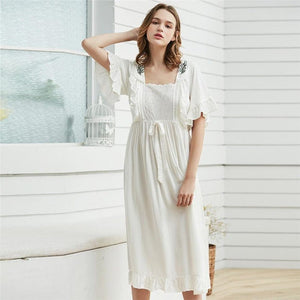 Sweet Irene, Embroidered Sleepwear White, M-XL - Modestly Yours