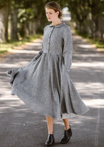 Tessa Twill Linen Classic Dress - Long Sleeve - Modestly Yours