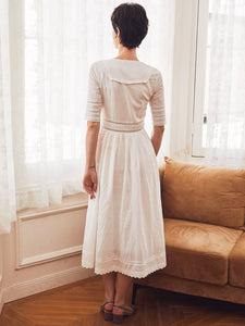 Victorian Sailor Collar, White Modest Dress - Modestly Yours