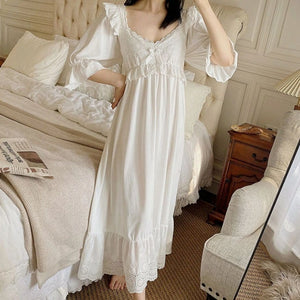 Vintage White Cotton Fairy Loose Nightgown - Loose-fitting Victorian Night  Dress for Women, Perfect for Sleepwear & Princesses