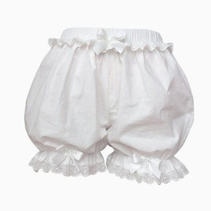 White Ruffles Knickers Women Girl Kawaii Panties Cute Lace Bowknot Lolita Safety Shorts Pants Elastic Vintage Victorian Bloomers - Modestly Yours