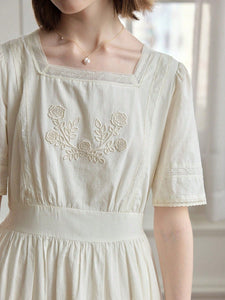 Simple Retro Women Dresses British Gardens, Embroidered Dress