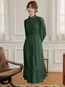 Simple Retro Women Dresses Tanya Green Cotton Floral Embroidery Ruffle Collar Wedding Maxi Dress