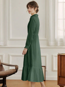 Simple Retro Women Dresses Tanya Green Cotton Floral Embroidery Ruffle Collar Wedding Maxi Dress